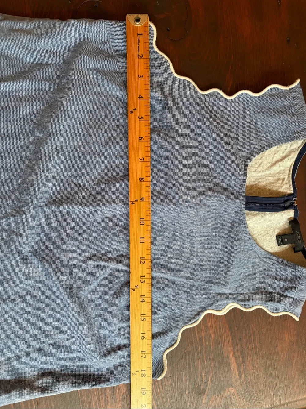 J. Crew Chambray Sleeveless Top with White Scalloped Trim and Grommets size 8